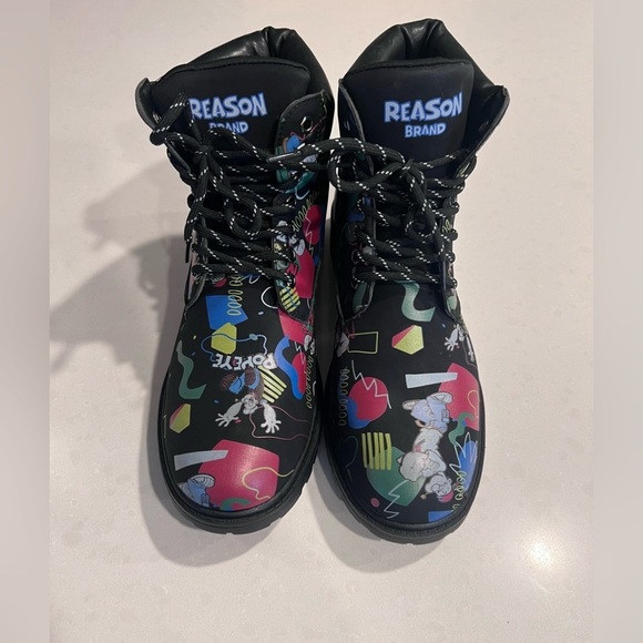 Popeye X Reason Collab‎ Faux Suede Graffiti Print Boots Black Mens 10 New - Picture 3 of 7